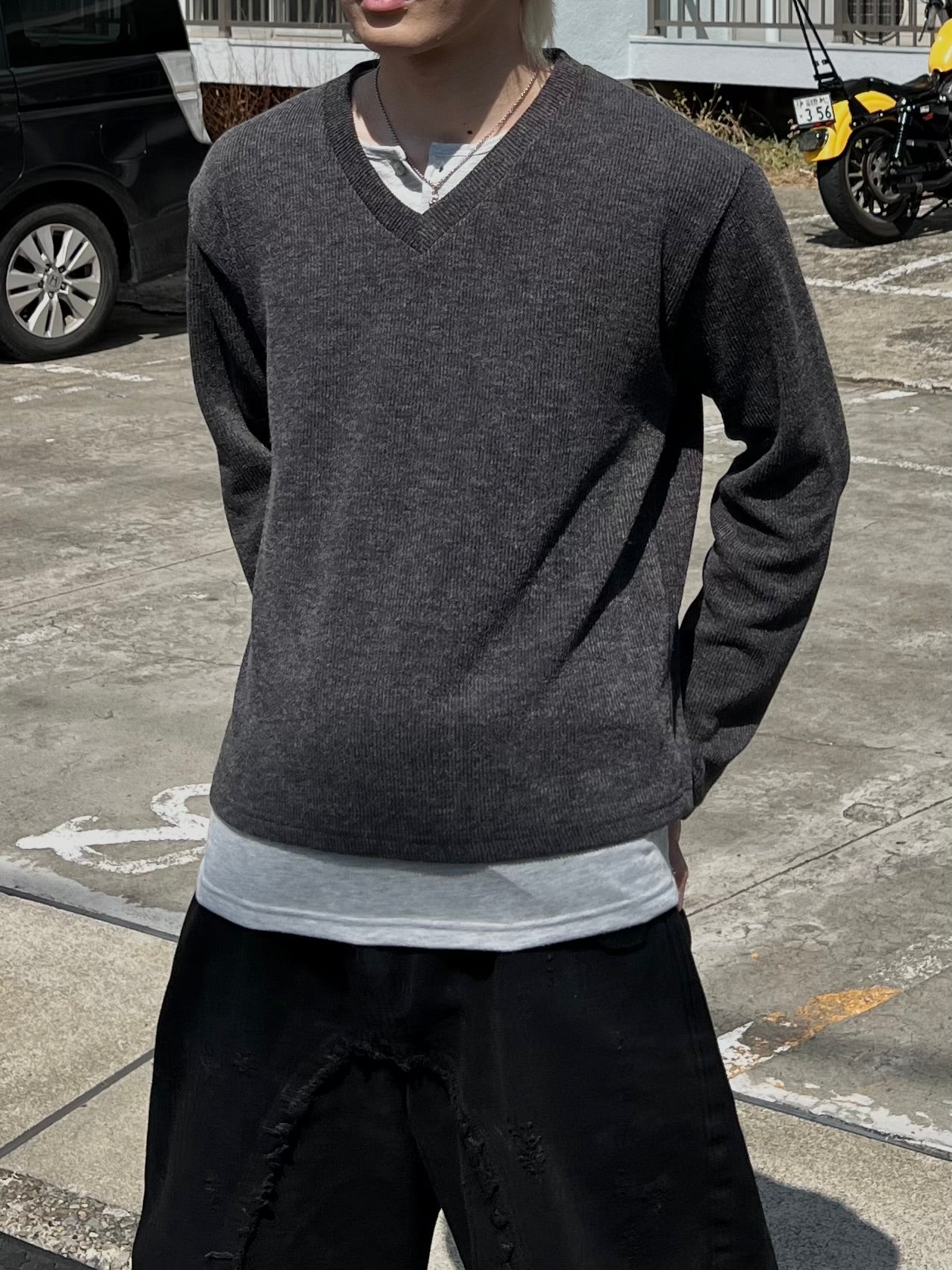 大阪店WEB限定受注制【Chikashitsu +】layered v-neck knit (3color)