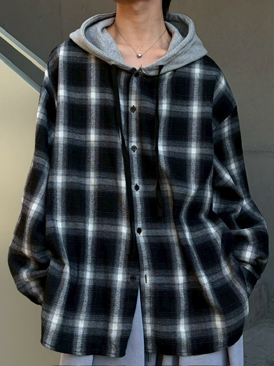 【LUV CODE】hooded check shirt