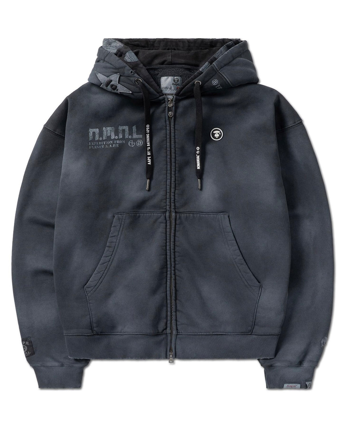 【NOMANUAL】AAPE X NMNL DOUBLE HOODED ZIP-UP(BLACK)