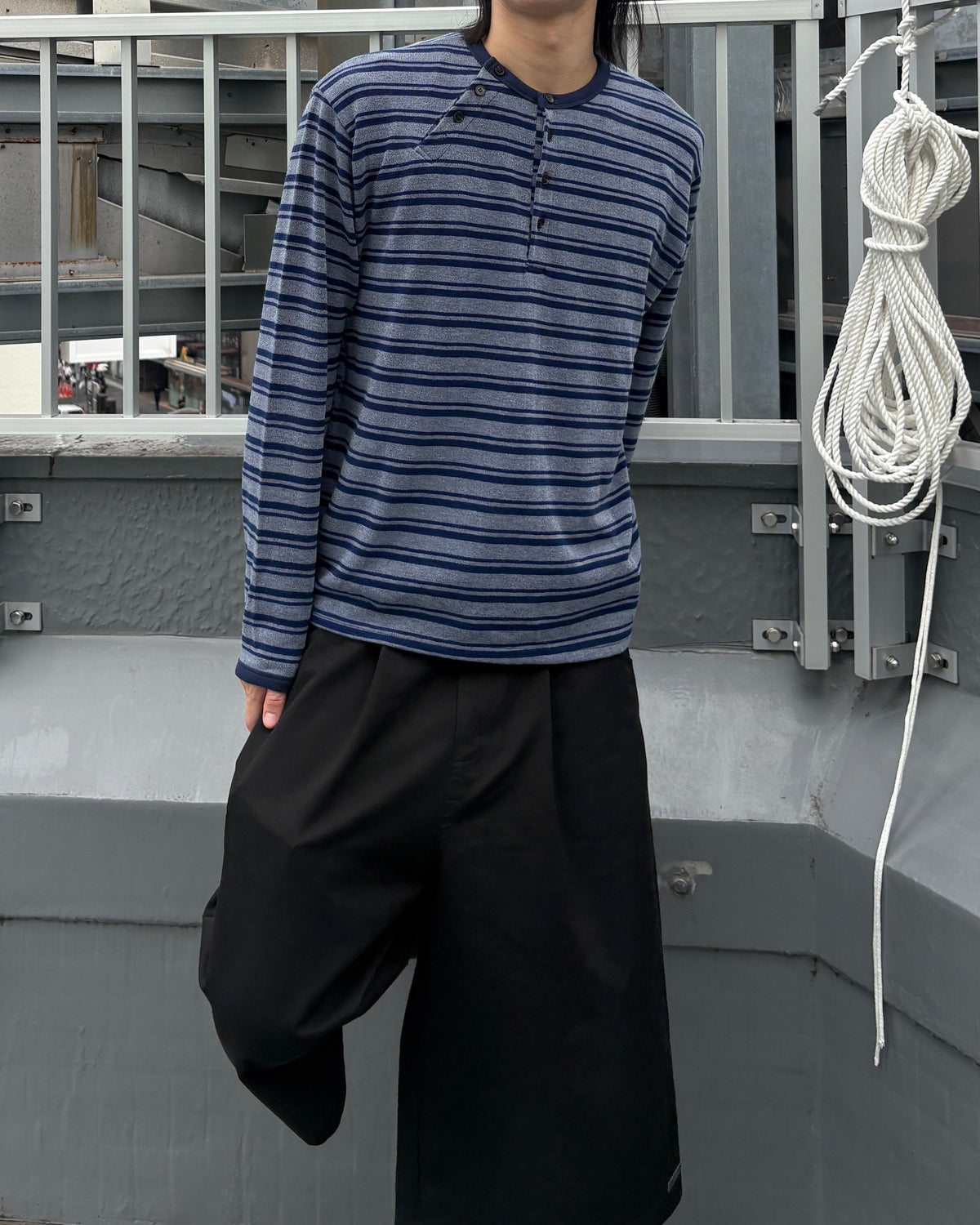 【youll】Asymmetry border henley long sleeve (3color)
