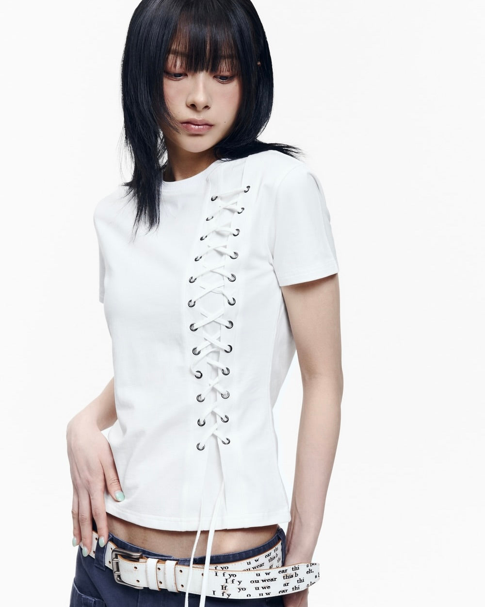 【AAKAM】Eyelet Corset Half Top