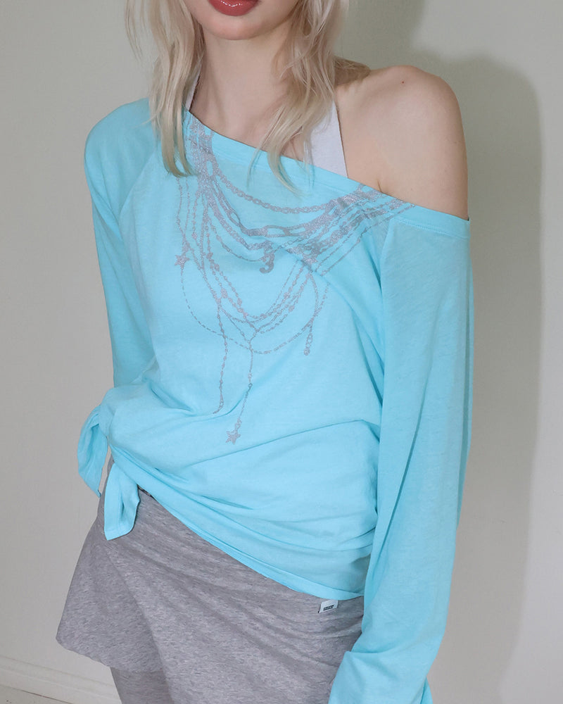 【CRANK】SHEER NECKLACE OFF-SHOULDER TOP