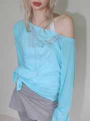 【CRANK】SHEER NECKLACE OFF-SHOULDER TOP