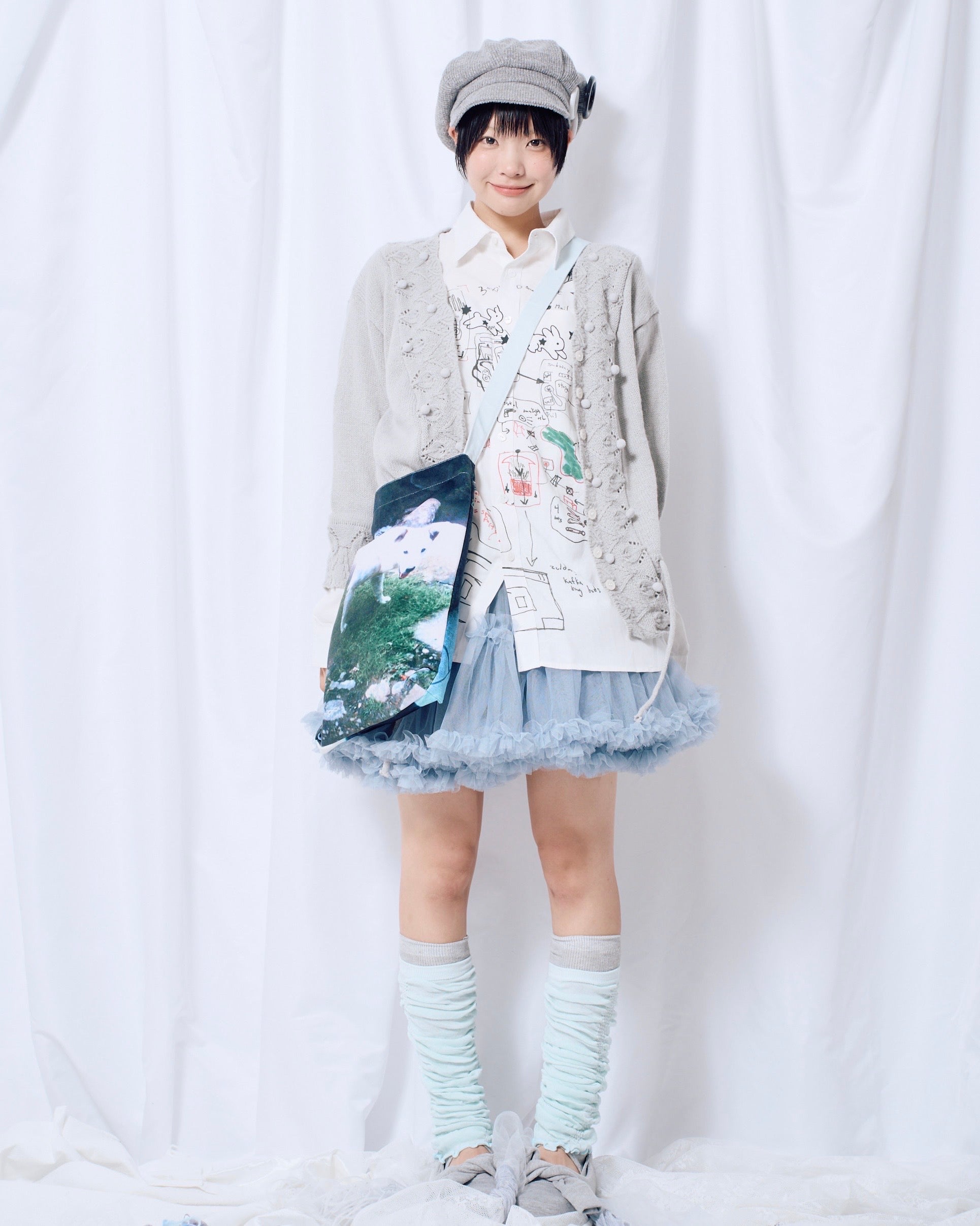 9/18 20:00 発売 国際配送【Nerd out XU】Cozy Vintage Gray Bubble Knit cardigan
