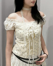 【nmtc+】Dot Lace Ribbon Blouse (2color)
