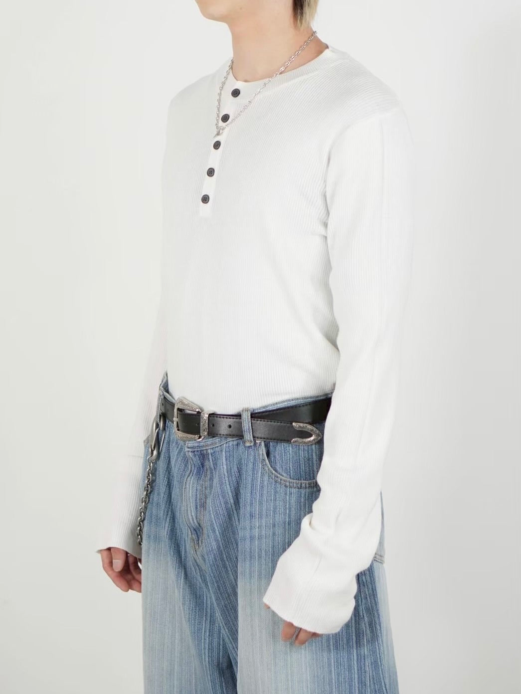【Chikashitsu +】henley neck long sleeve knit (4color)