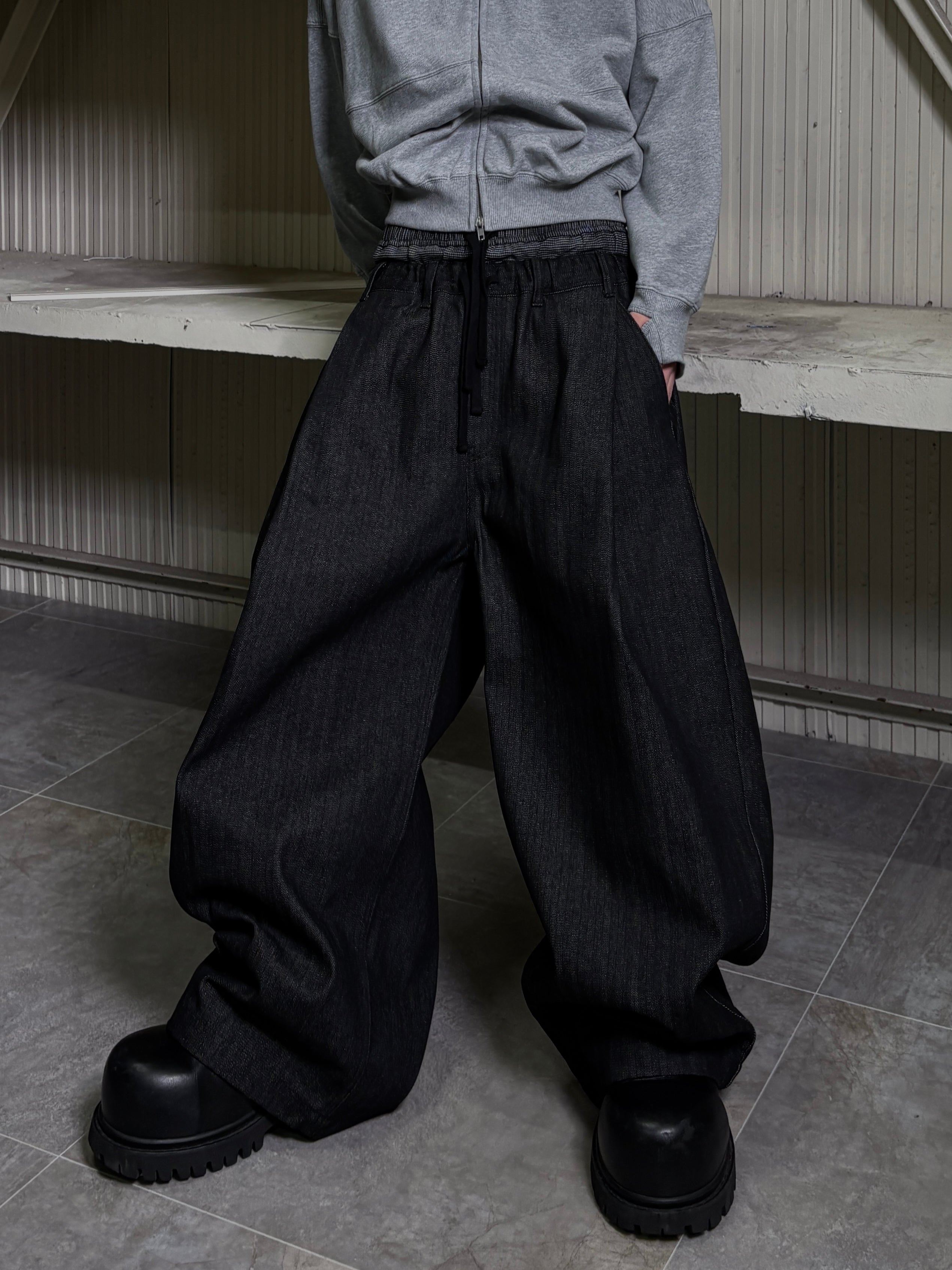 【Lee fi Ne】Herringbone Layered Baggy Jeans