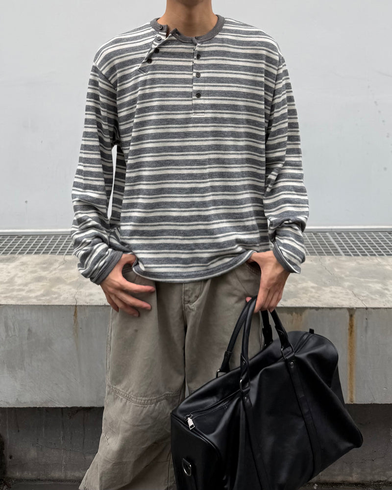 【youll】Asymmetry border henley long sleeve (3color)