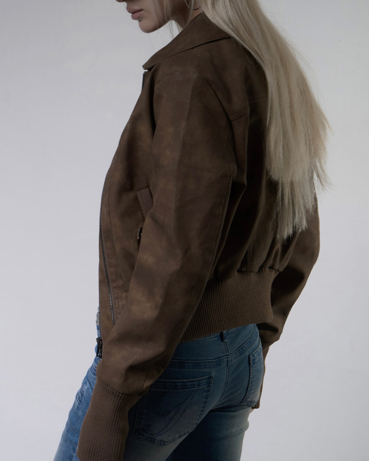 【FANCY CLUB】HIGH-NECK RIBBED LEATHER JACKET