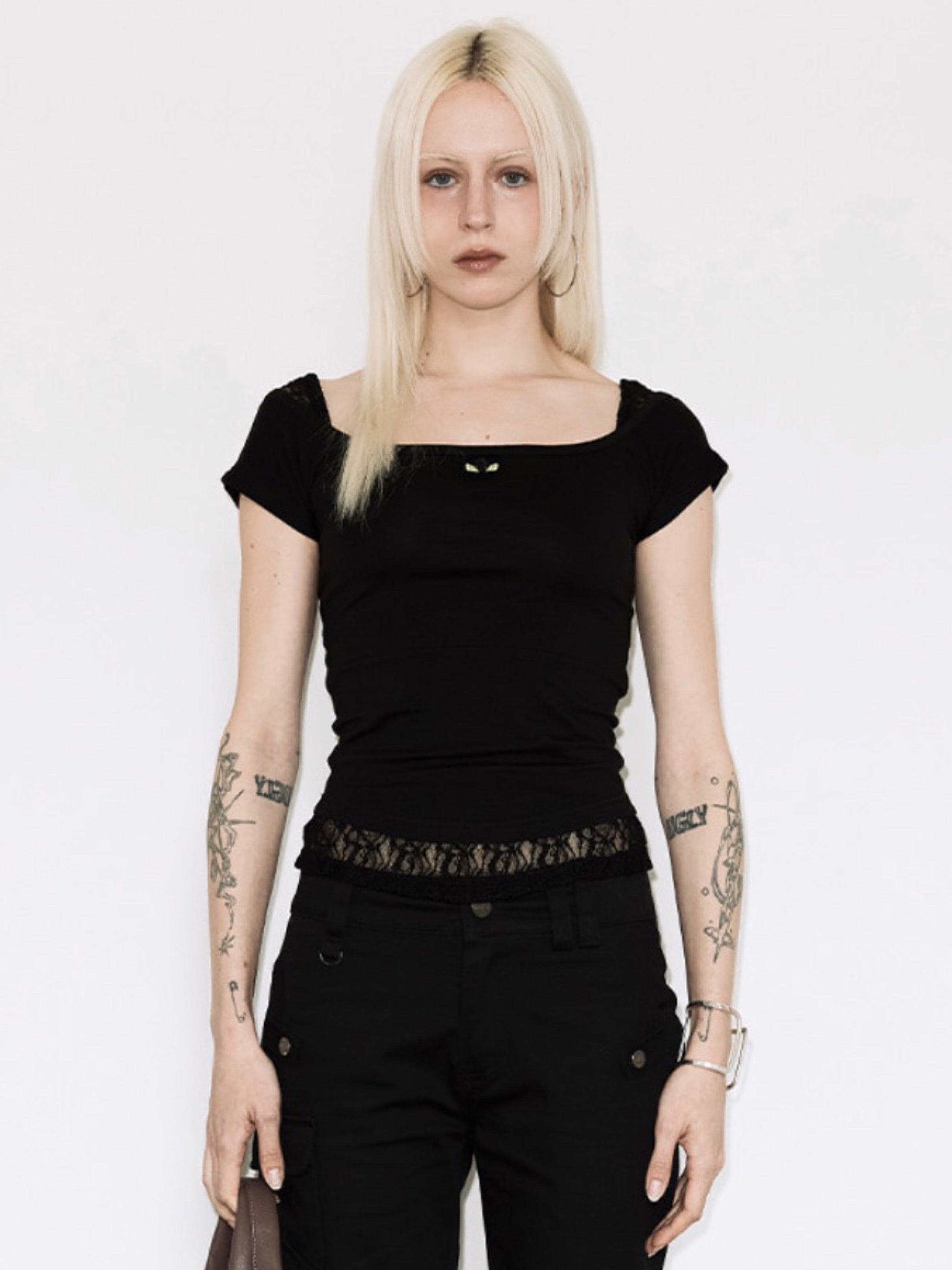 【FANCY CLUB】 LACE SQUARE NECK TOP