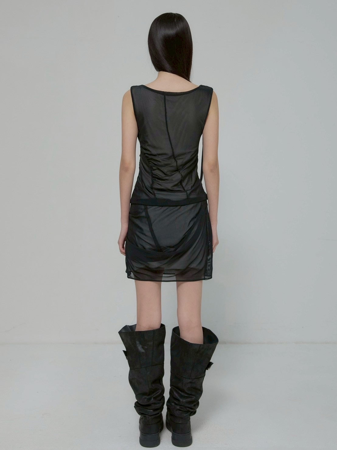 6/22 21:00発売【FLAREUP】Draped Mesh Layered Mini Skirt