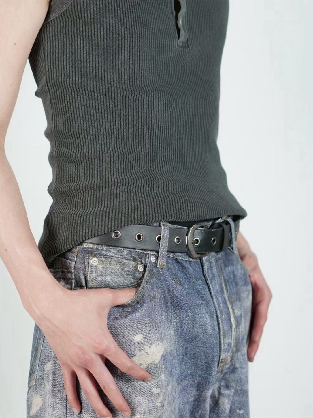 受注制【Chikashitsu +】vegan leather eyelet belt (2color)