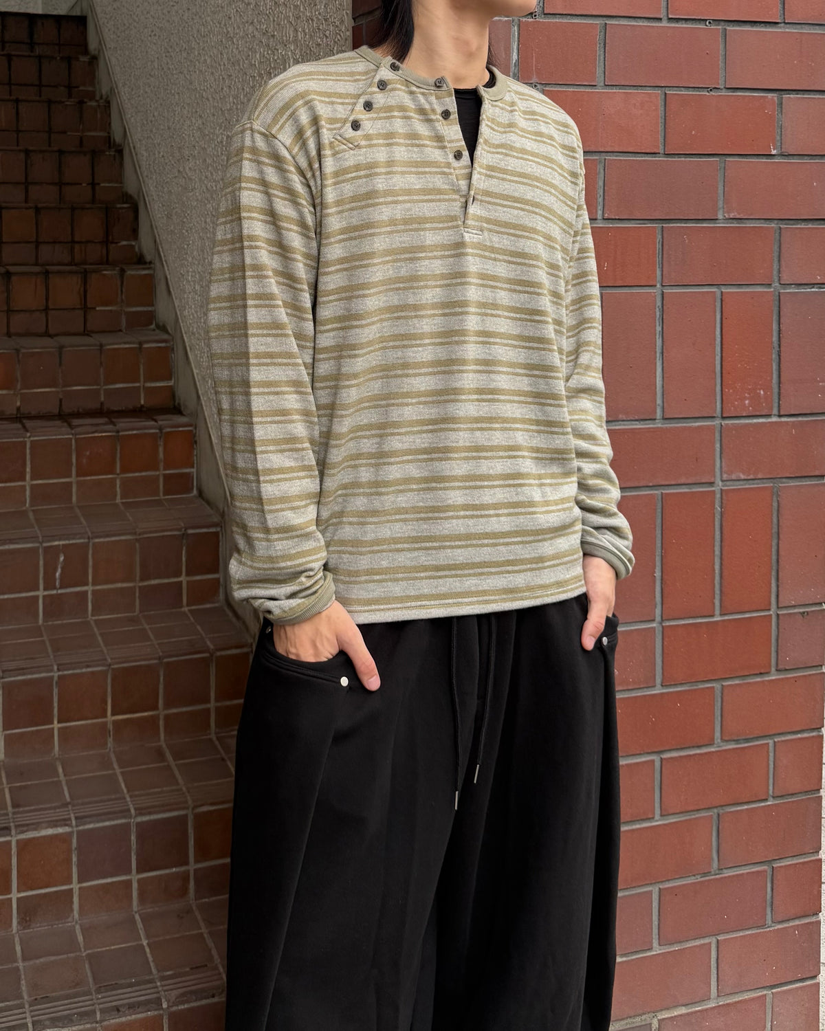 【youll】Asymmetry border henley long sleeve (3color)