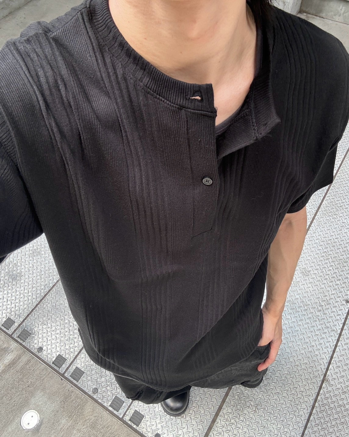 受注制【nmtc+】Ribbed Henley Neck Tee (3color)