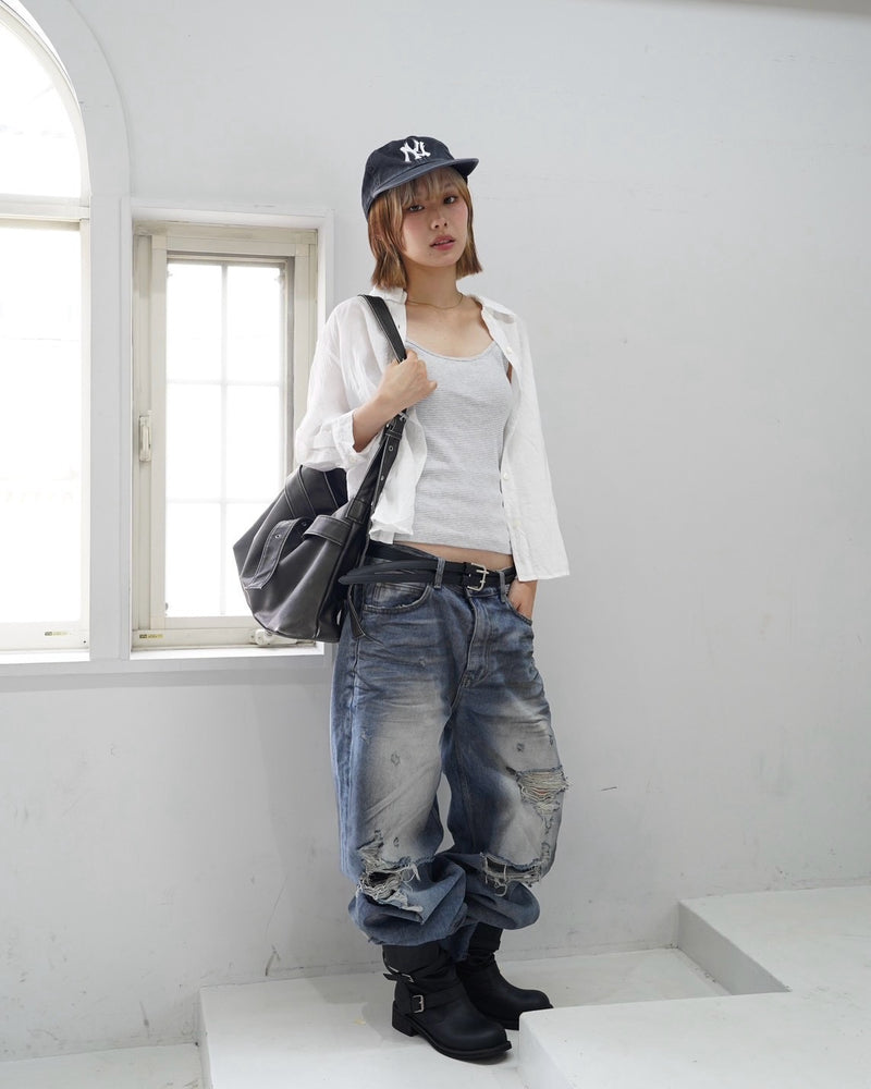 受注制【OaKS】vintage 2-belt biker boots