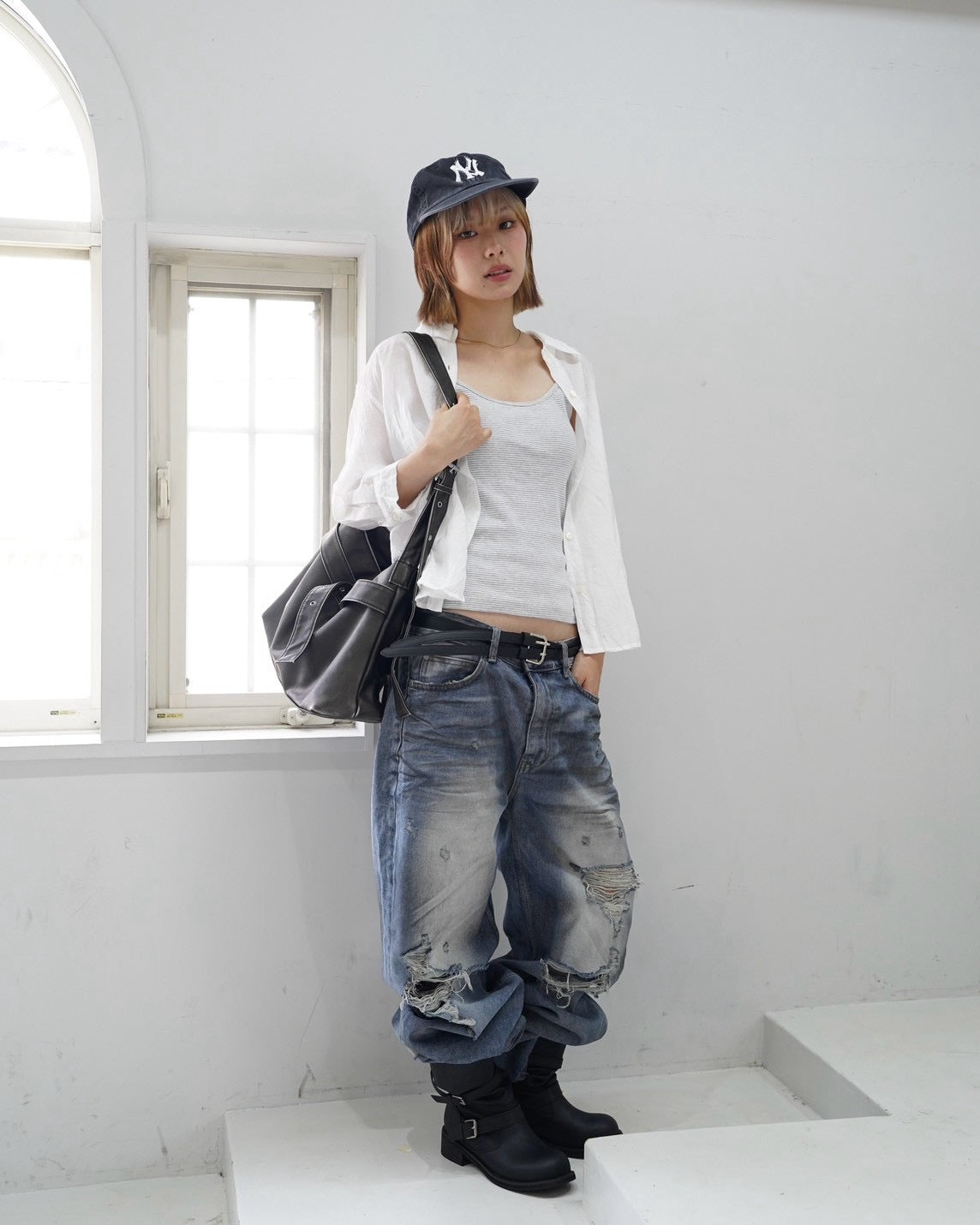 受注制【OaKS】vintage 2-belt biker boots