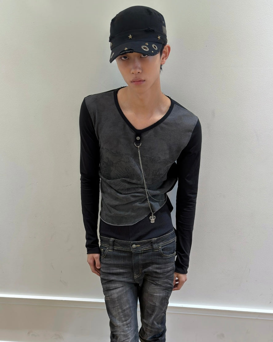 【LECYTO】Eyelet Distressed Patrol Cap