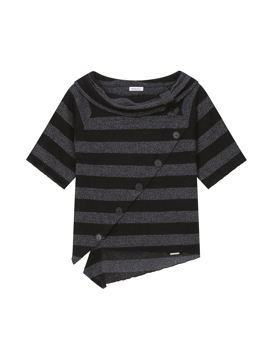 【Miseki seoul】Diagonal crochet knit top