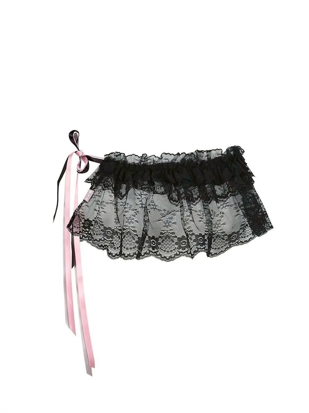【W.I.A】SMASHED LACE OPEN MINI SKIRT