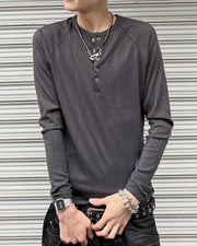 受注制【nmtc+】Snap henley neck ribbed slim top (4color)