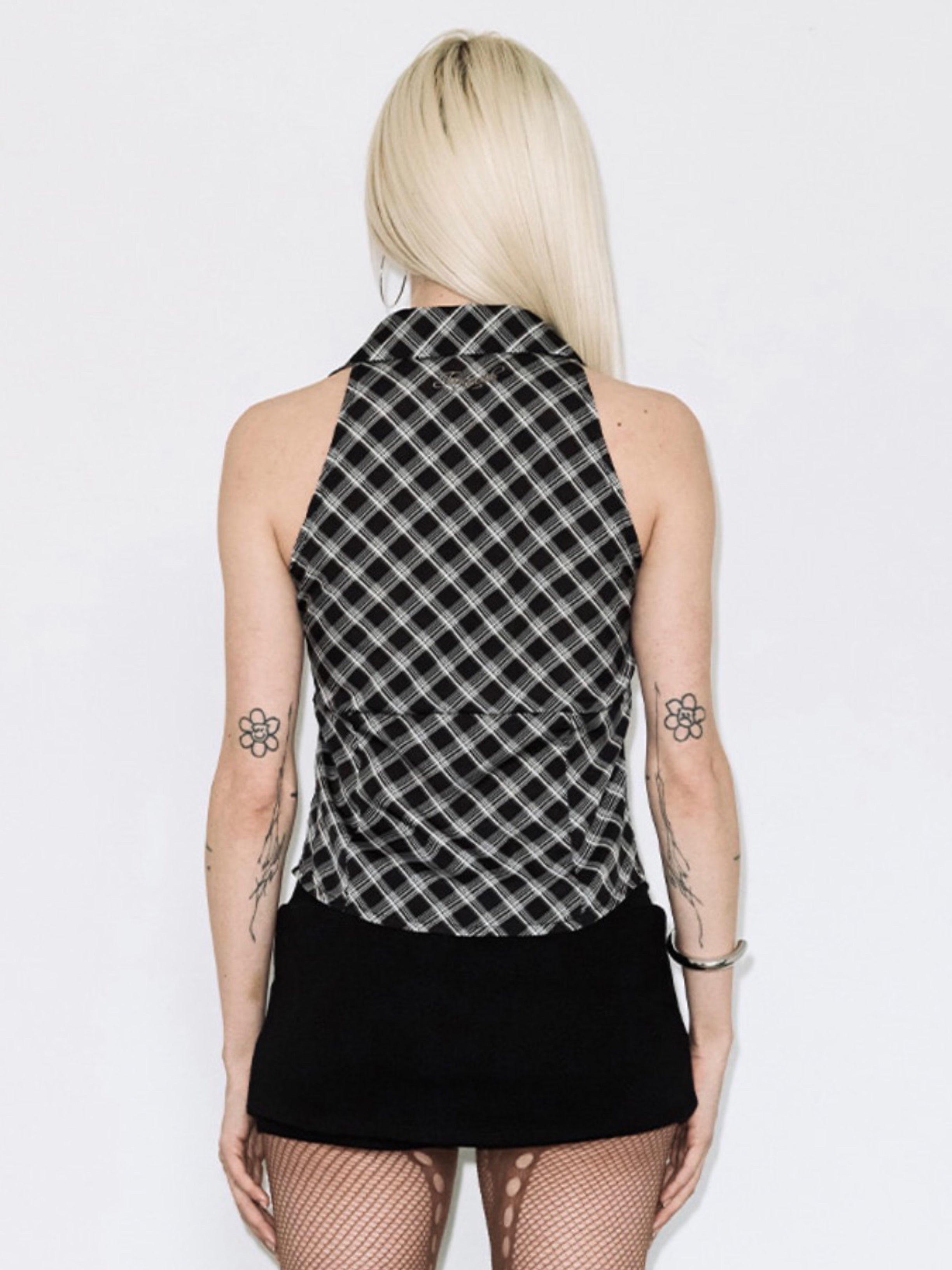 【FANCY CLUB】POCKET CHECK HALTERNECK TOP