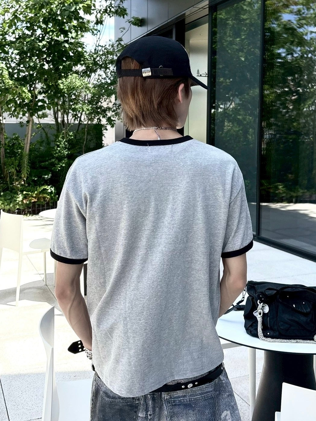 7/4 20:00発売 受注制【nmtc+】Washed Rivet Pocket Crop Slim Fit Tee (2color)