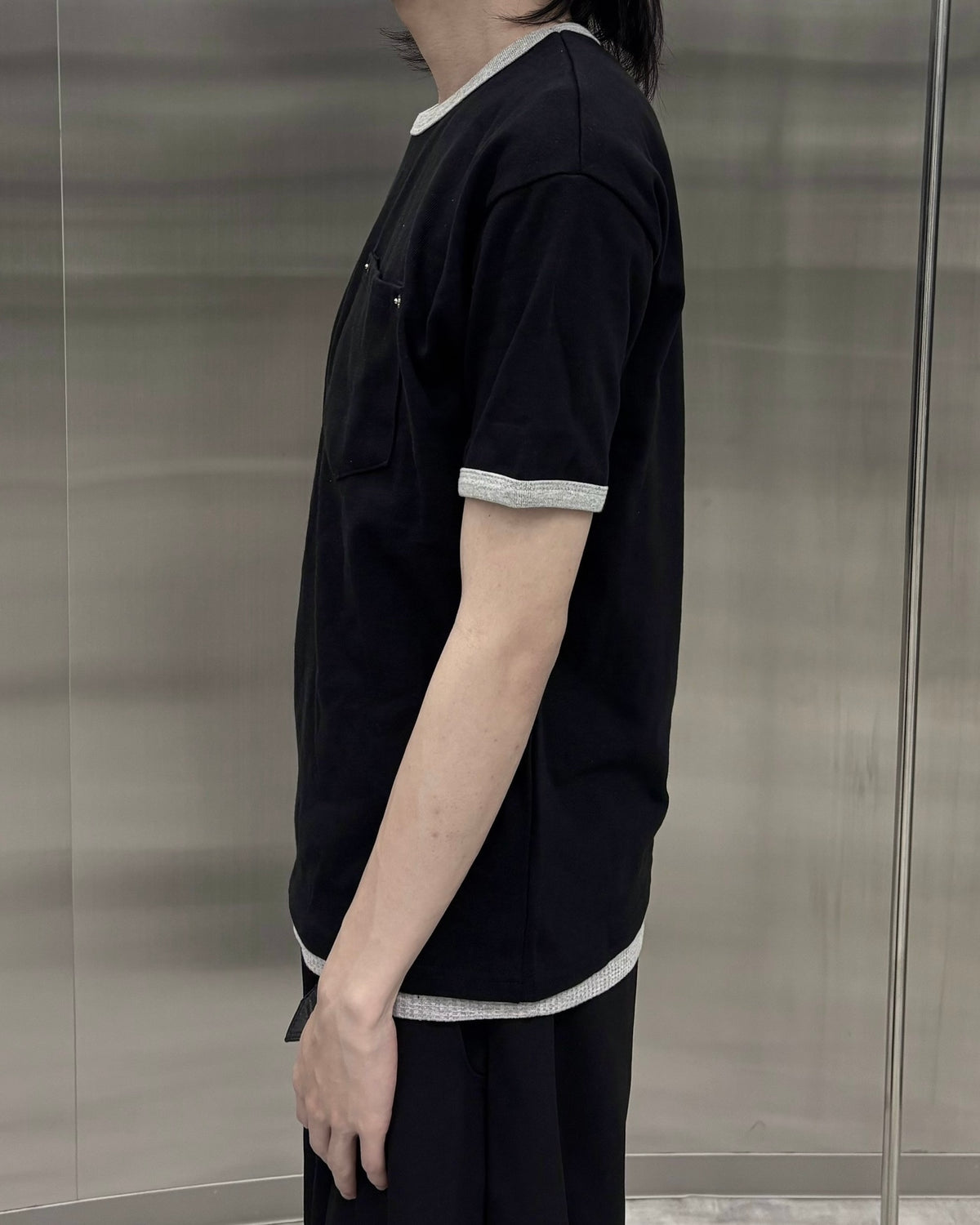受注制【nmtc+】Washed Rivet Pocket Crop Slim Fit Tee (2color)