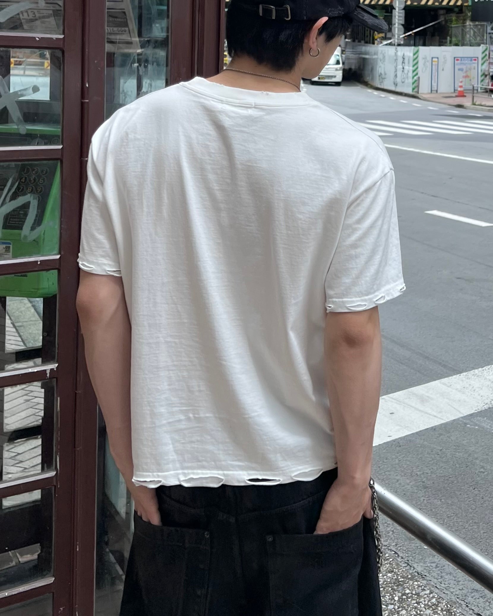 大阪店WEB限定受注制【Chikashitsu +】grunge damage crop t-shirt (3color)