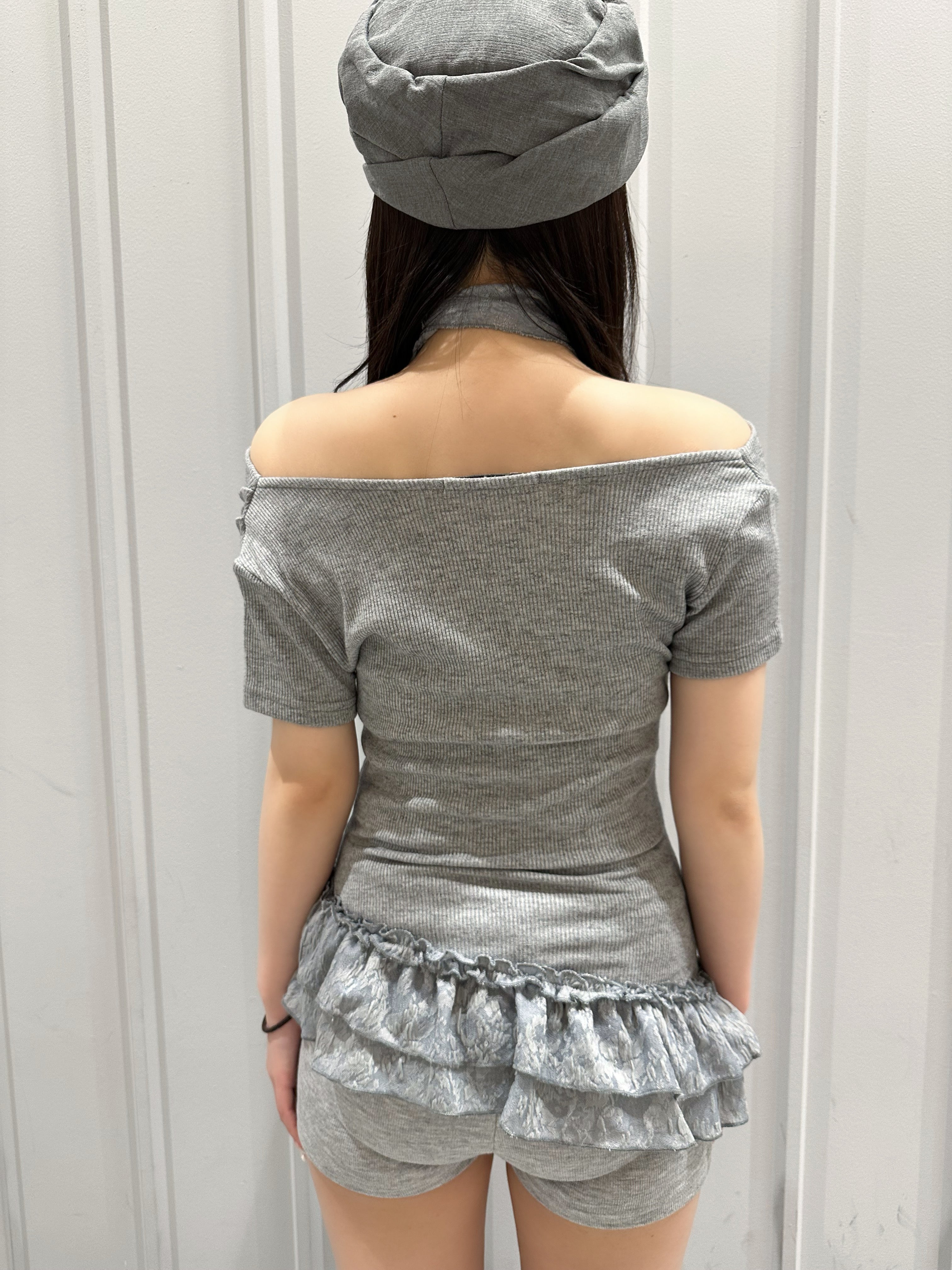 受注制【nmtc+】Drape Neck Frill Tee Scarf Set (3color)