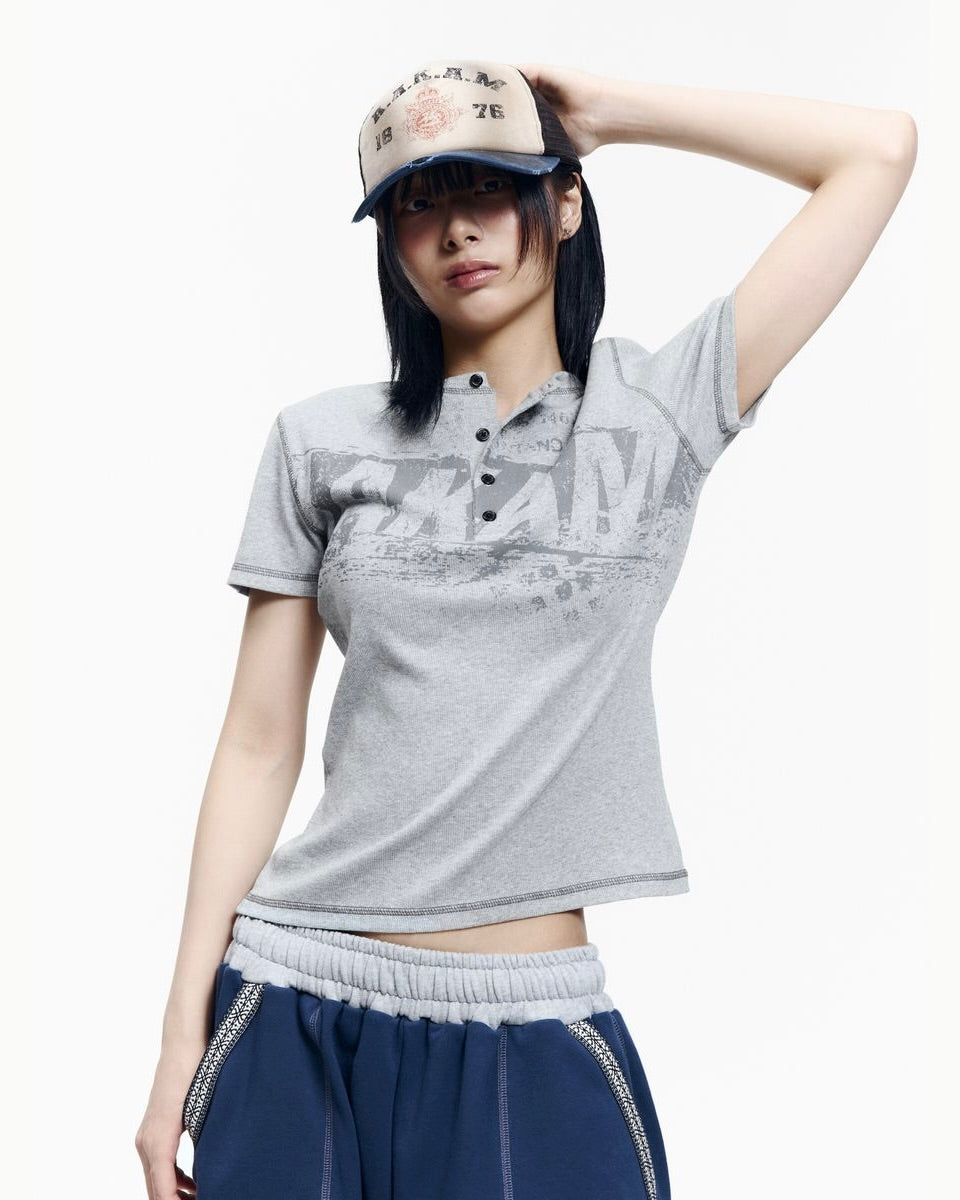 【AAKAM】Tread Henry Neck Half Top