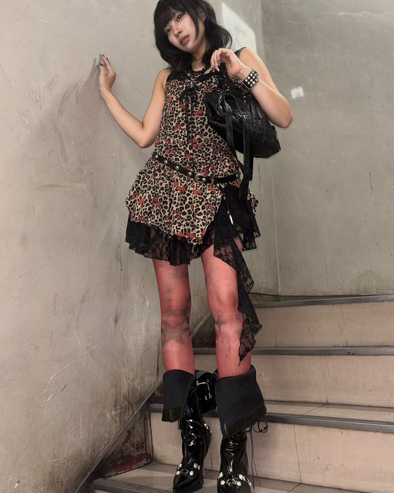 【BABY09】leopard frill lace sleeveless