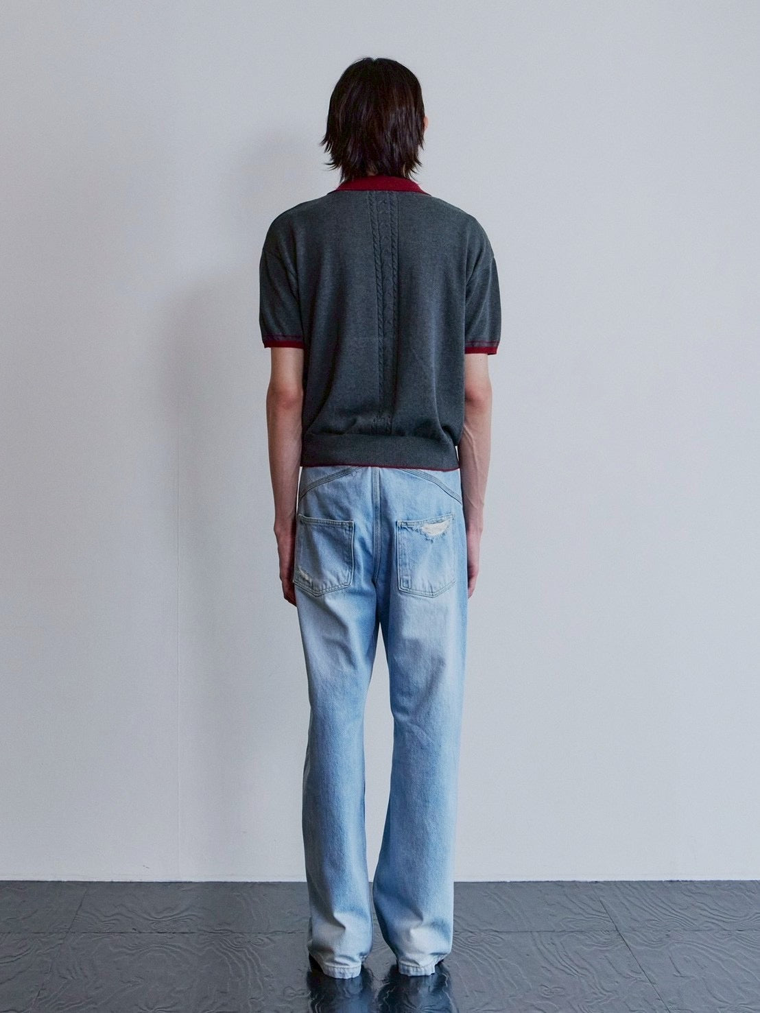 【Waviness】Accent Collar Polo Knit