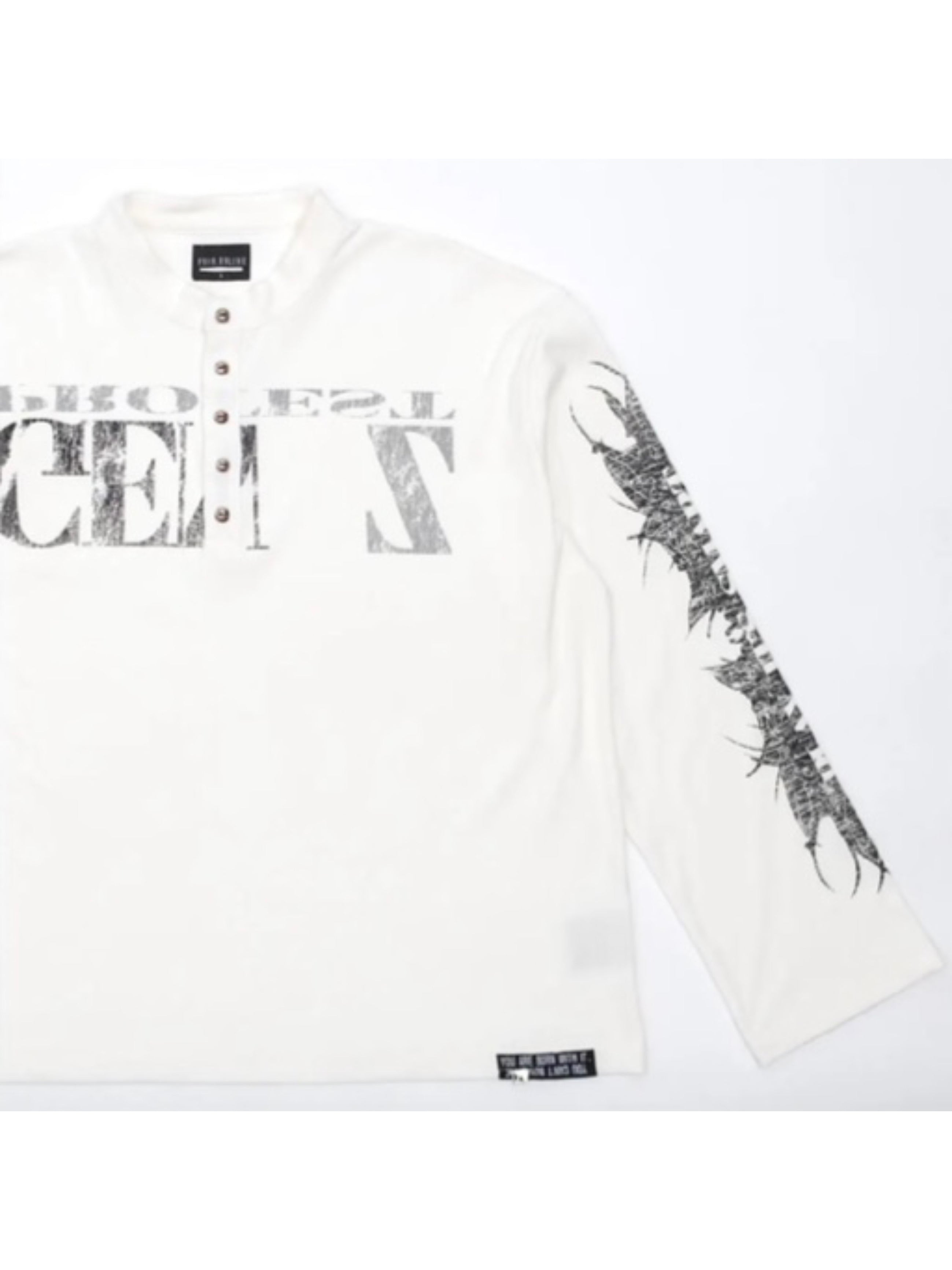 【F.V.V.O】Ribbed Printed Henley Long Sleeve