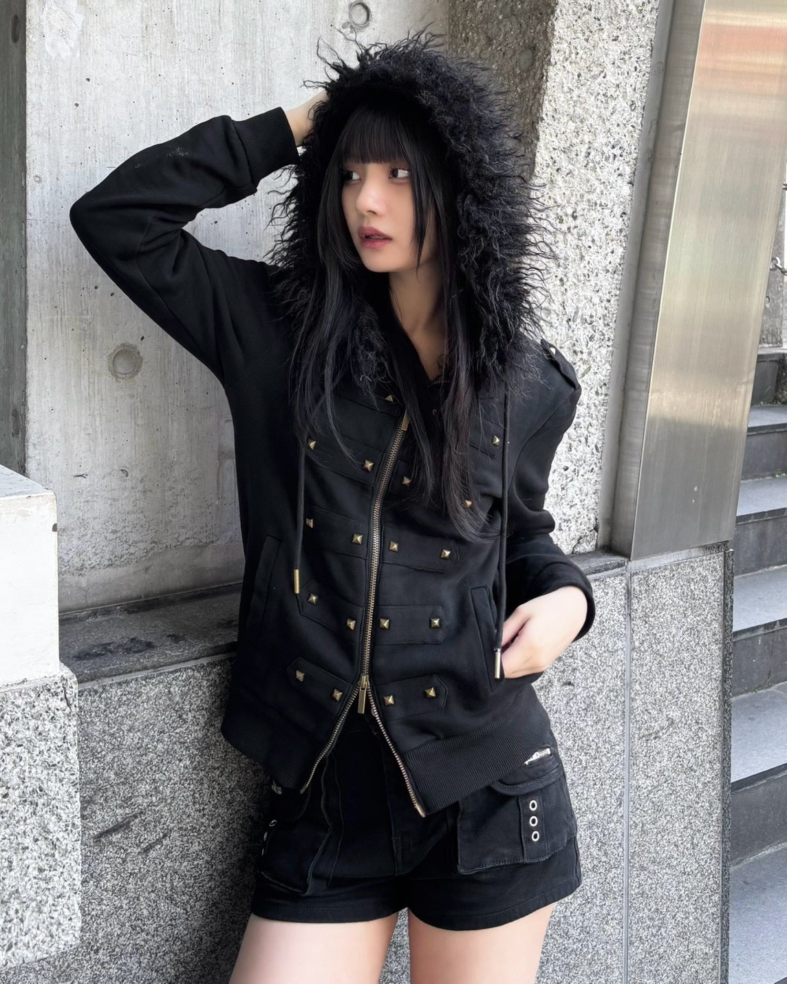 国際配送【Never mind the XU】Studded Napoleon Zip Hoodie