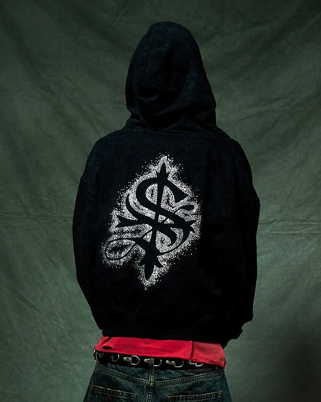 【SUPPLIER】Spray Cross Rhinestone Zip Hoodie