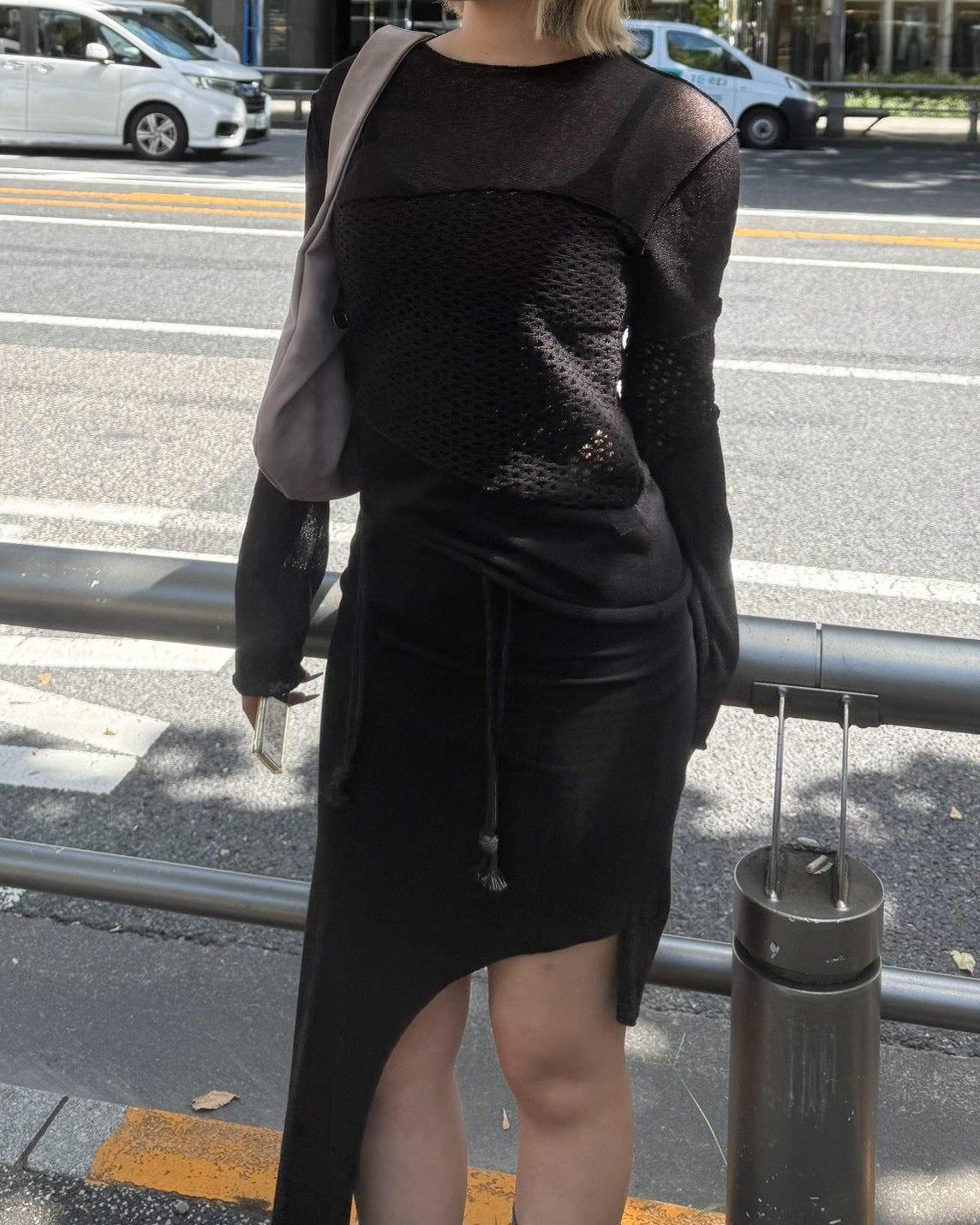 受注制【OaKS】mesh patchwork sheer knit (2color)