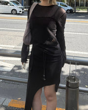受注制【OaKS】mesh patchwork sheer knit (2color)