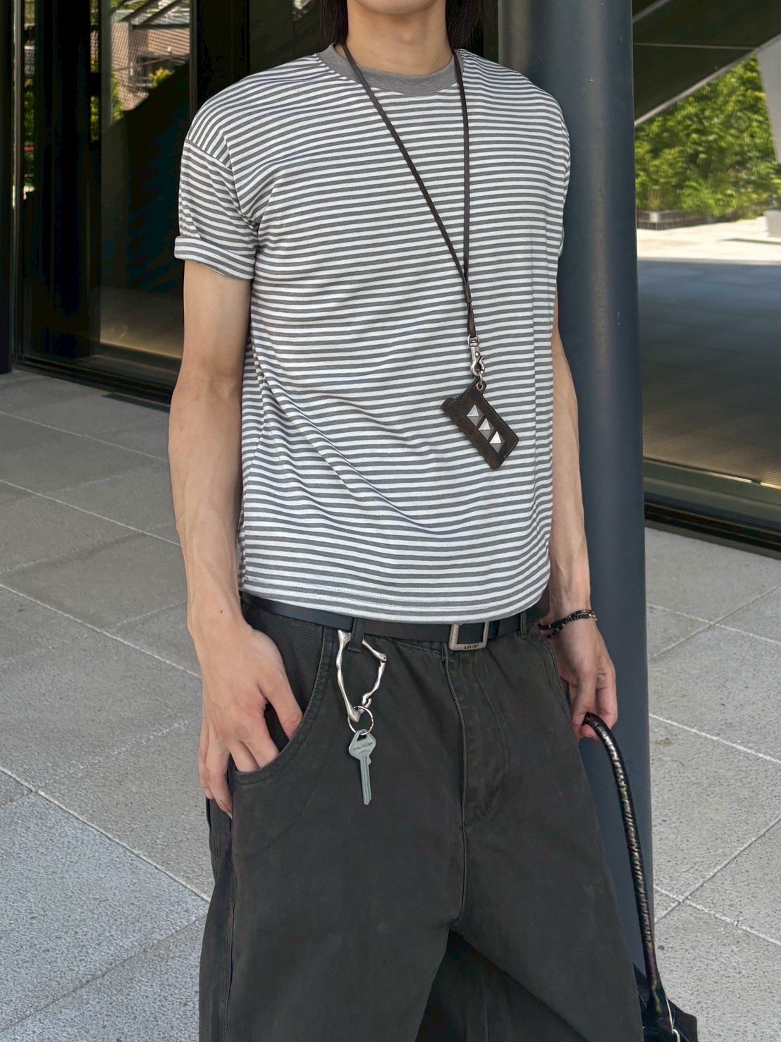 7/4 20:00発売 受注制【nmtc +】Stripe Contrast Semi Crop Tee (2color)