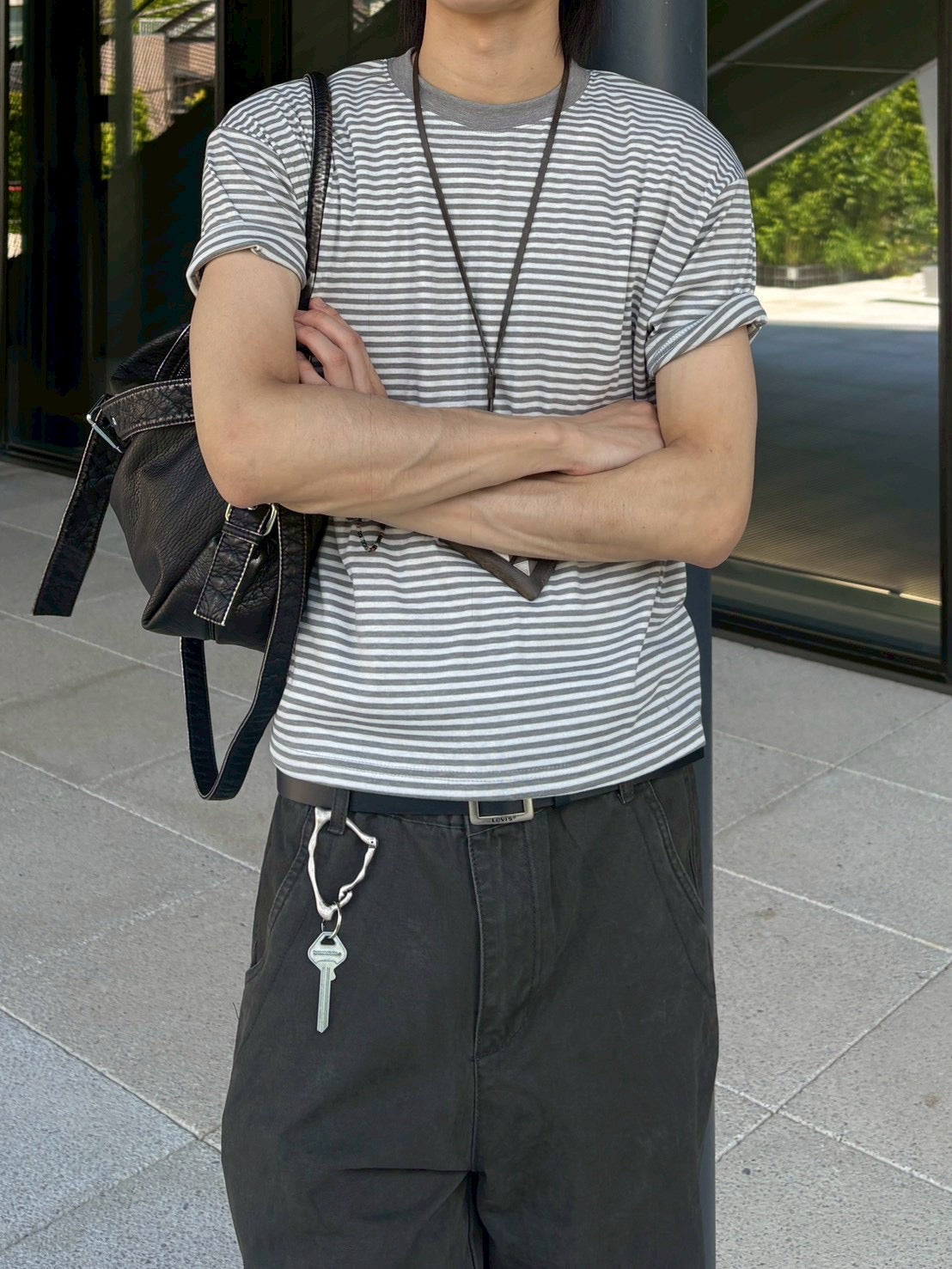 7/4 20:00発売 受注制【nmtc +】Stripe Contrast Semi Crop Tee (2color)