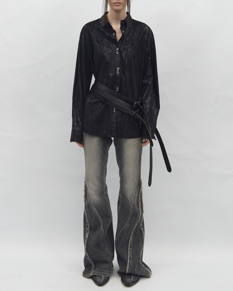 【BLR BLUER】Crush Double Line Washing Denim Pants