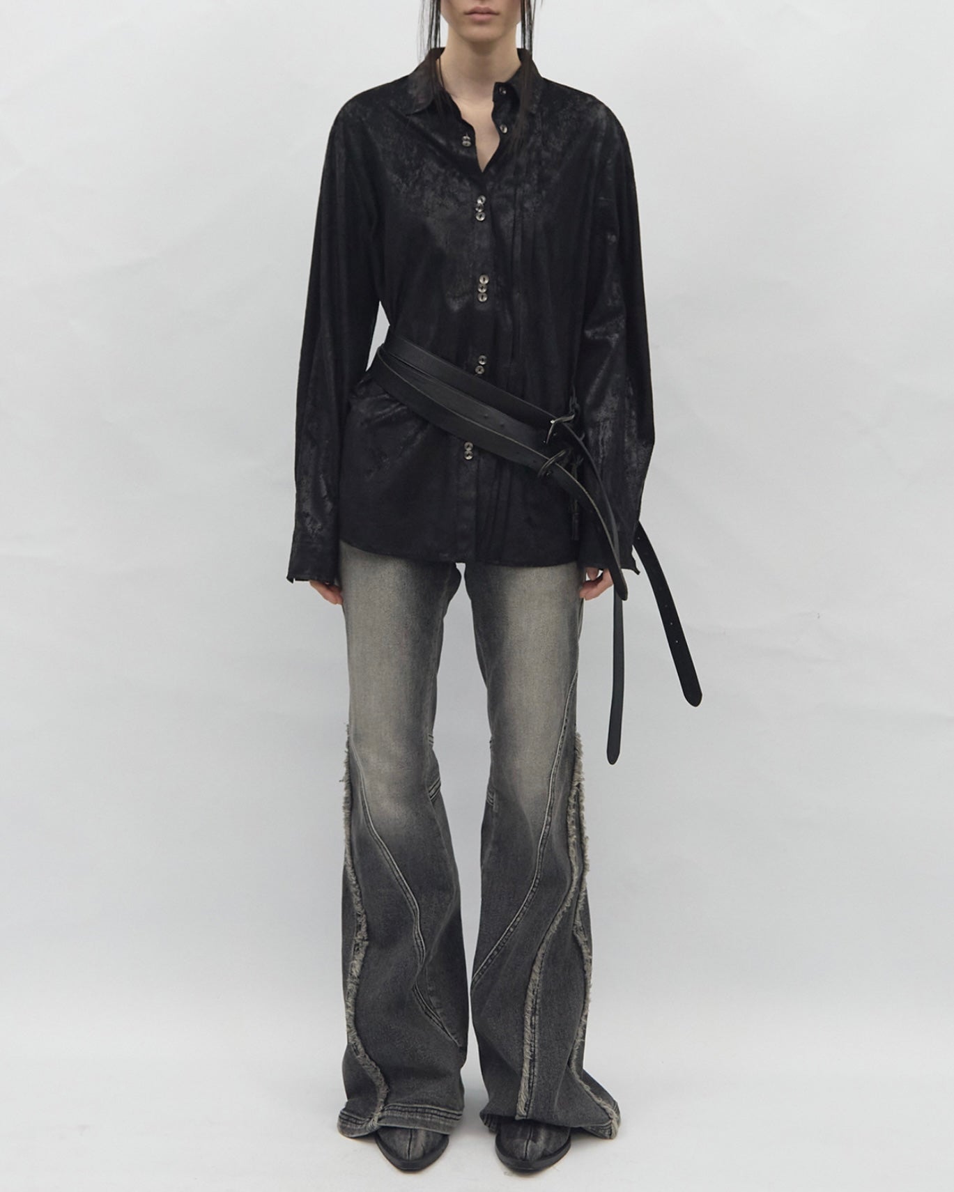 【BLR BLUER】Crush Double Line Washing Denim Pants