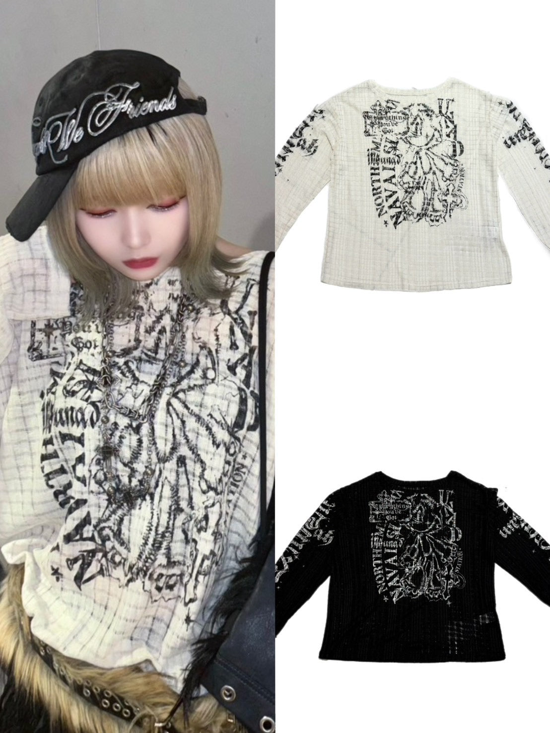 【BABY09】lettering see-through tops (2color)