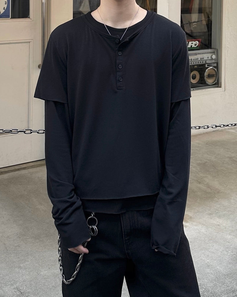 大阪店WEB限定受注制【Chikashitsu +】double layer henley long sleeve (3color)