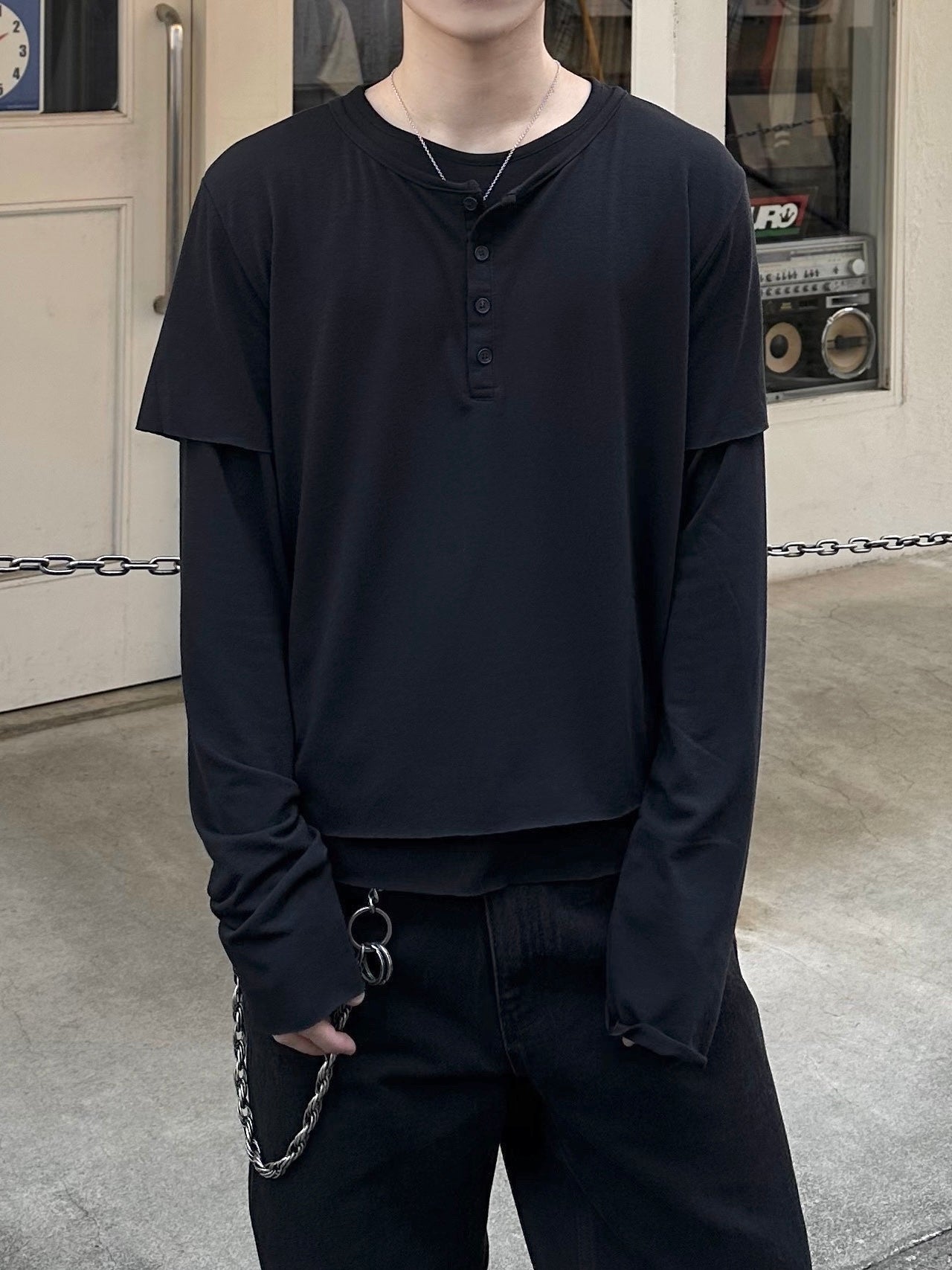 大阪店WEB限定受注制【Chikashitsu +】double layer henry long sleeve (3color)