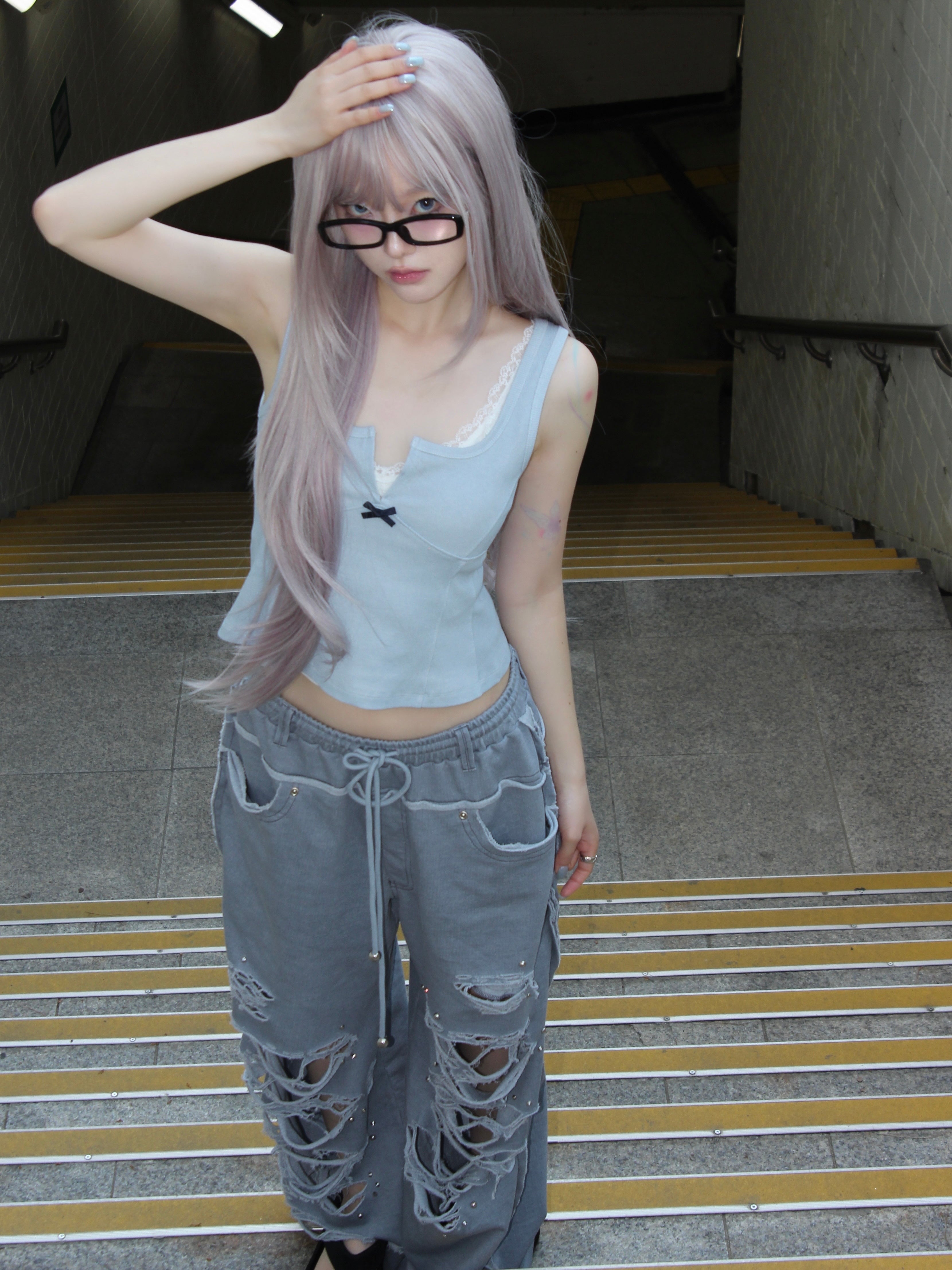 【CHERRYQUIRI】damage stud jogger pt