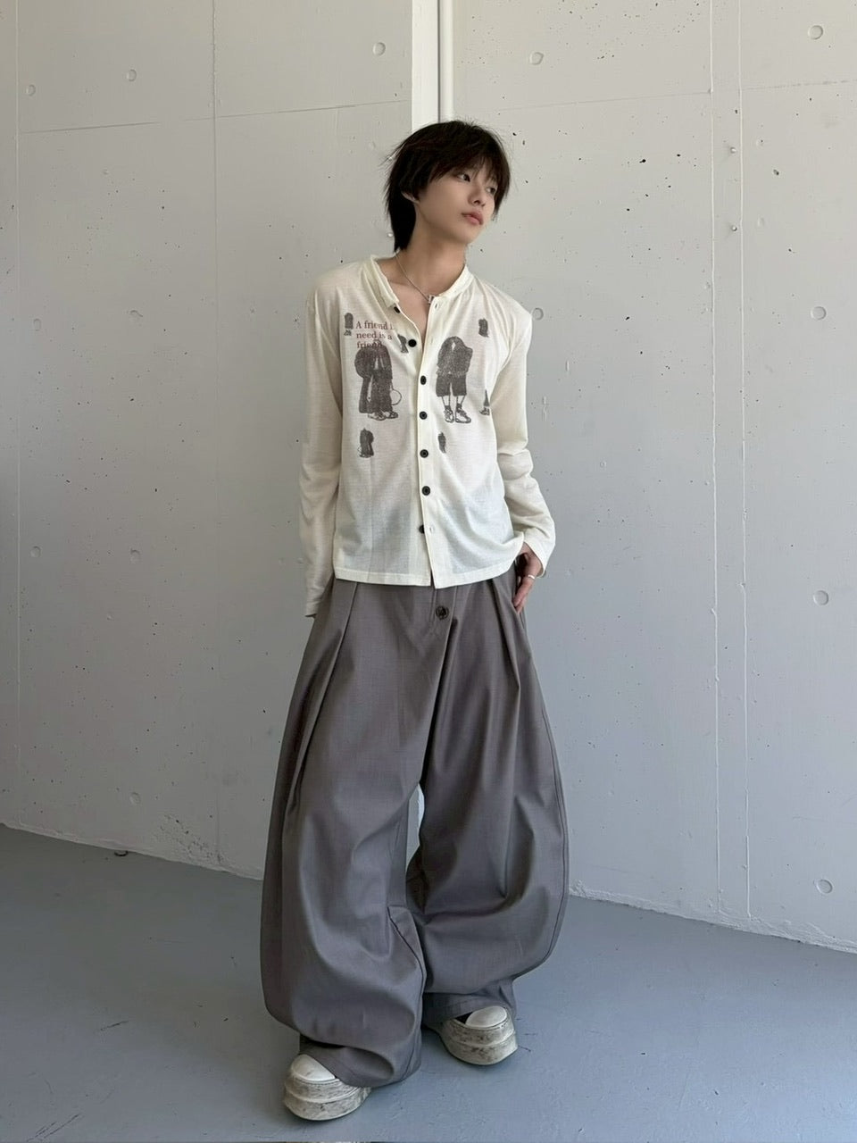 国際配送【LUV CODE】diagonal button wide pants (3color)