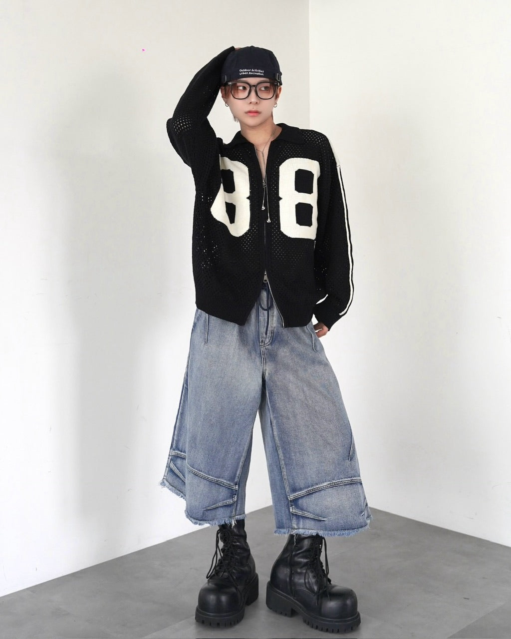 受注制【LUV CODE】mesh zip up knit (2color)