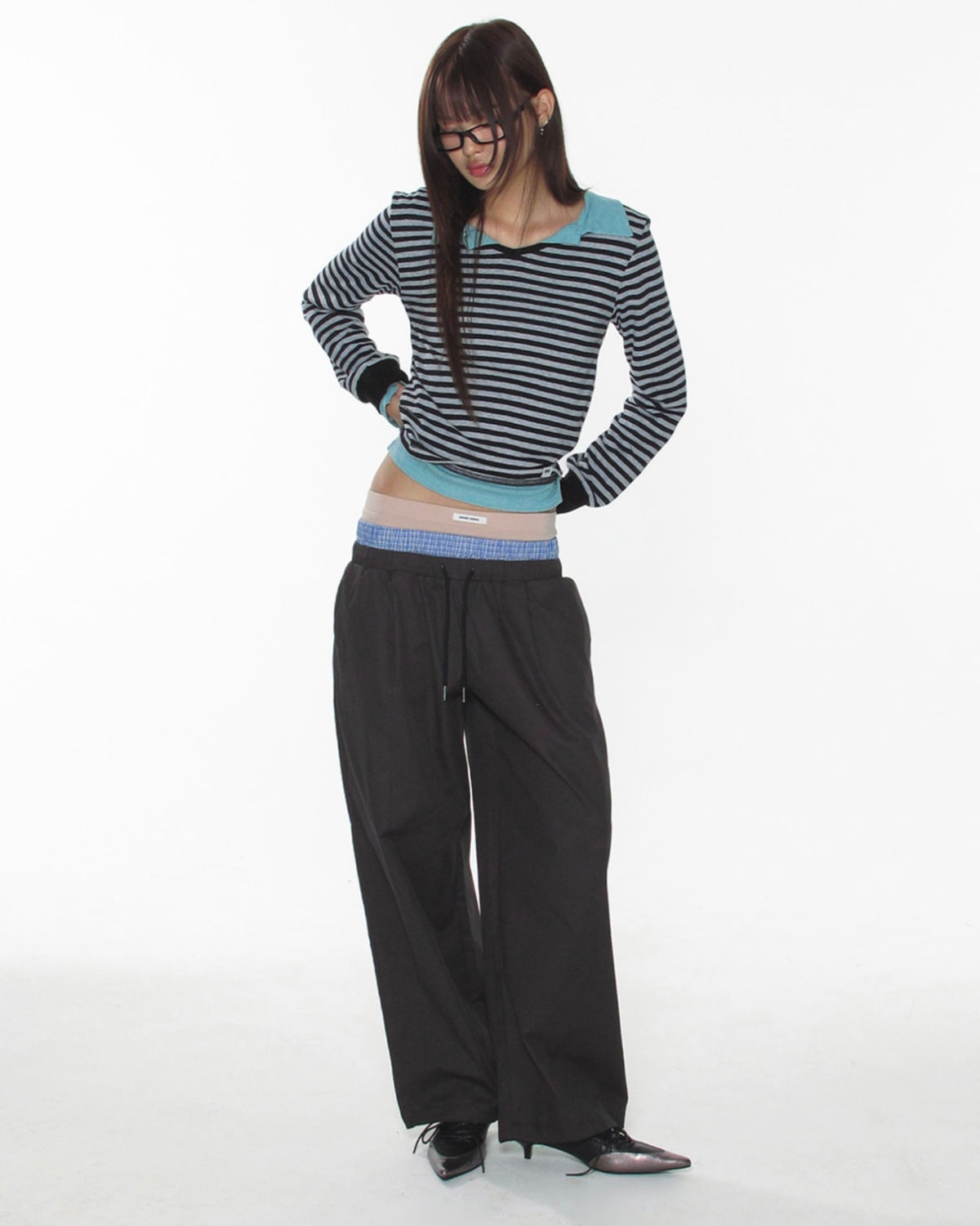 【CRANK】COZY STRIPE V-NECK TOP