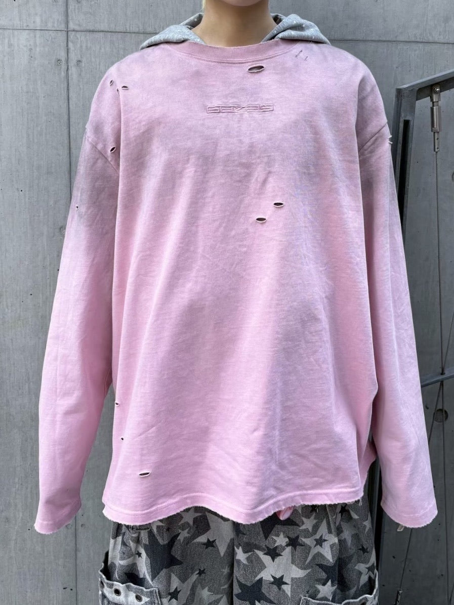 国際配送【Never mind the XU】damage washed long sleeve (3color