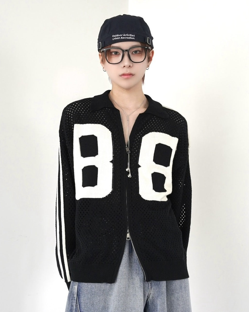 受注制【LUV CODE】mesh zip up knit (2color)